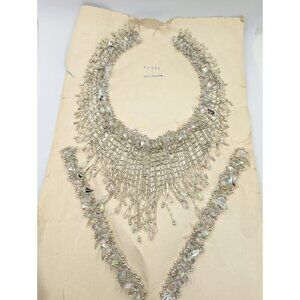 NOS 50/60s Beaded Collar & Cuffs applique set iridescent waterfall Hong Kong